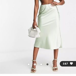 ASOS satin midi skirt in sage green